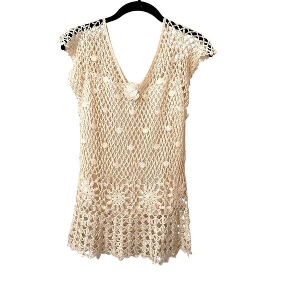VINTAGE Crochet Floral Boho Knit Top‎ Cream - Picture 1 of 3